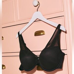 Curvy Couture Sheer Mesh Plunge T-Shirt Bra - Black, Women's Size 34 DD LIKE NEW